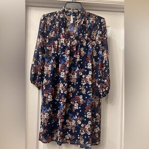 Red Camel Floral Print Dress with 3/4 Sleeves size small